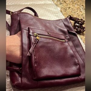 Elliott Lucca Bags  "Gwen" Crossbody Style #107635 in Burgandy Pebbeled Leather